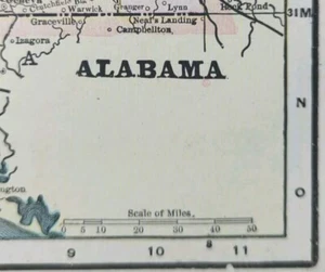 Vintage 1900 ALABAMA Map 11"x14" ~ Old Antique Original HOOVER MOBILE TUSCALOOSA - Picture 1 of 6