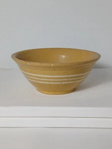Antique 1800s American 3 Band Yellow Ware Bowl #768 Stoneware BRN - Picture 1 of 15