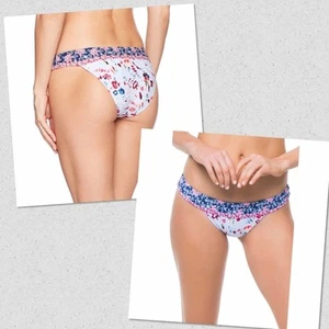 Lucky Brand NWT Bikini Bottom Gypsy Floral BandedWhite Pink Blue Hipster - Picture 1 of 8