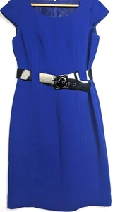Vestido Vaina Tahari Arthur S. Levine Azul Talla 6 con Cinturón Negro Ropa de Trabajo Carrera - Imagen 1 de 11