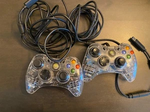 Two Microsoft XBOX 360 Afterglow Clear Wired Controllers PL-3702 and PL-3602 - Picture 1 of 7