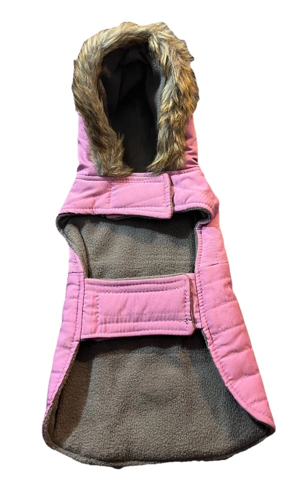 Eddie Bauer Pink Fleece Lined Faux Fur Hood Hooded Dog Coat - NWT - S - Image 1 of 4