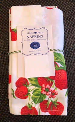Servilletas de cena S/10 April Cornell FRESA rojas, verdes y blancas 16" -- Nuevas con etiquetas Foto 1 de 4