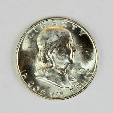 1949 D Key Date Franklin Half Dollar Near FBL Silver 50c Coin UNC BU MS Cover