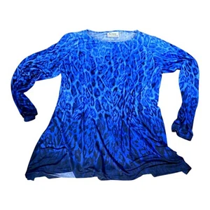 Linea Louis Dell'Olio Top Womens XL Blue Jersey Shirt Snake Animal Print Flowy - Picture 1 of 16