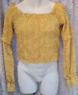 Misguided Top Size Uk 16 Yellow Floral Long Sleeved Short Length. New With Tags.