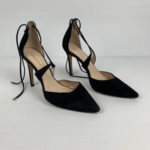 Glamour Puss Womens Black Leather Strap Tie Stilleto Heels Size US8.5 UK6 Eur40 - Picture 1 of 9