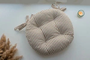 Round Chair Cushion with Ties — Caramel Stripe - Picture 1 of 6