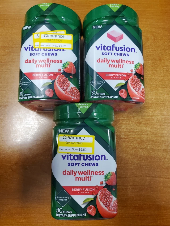Мультивитамины для взрослых Vitafusion Chews Daily Wellness 30ea срок годности 12/31/25 W3B упаковка 3 шт. - Изображение 1 из 4