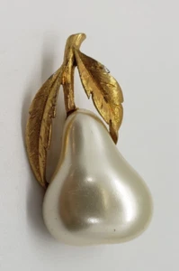 Vintage JJ Faux Perle Birne Anstecknadel Brosche Schmuck - Bild 1 von 5