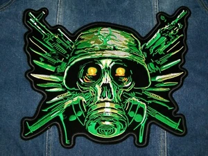 Green Military Soldier 13" Large Iron-On Embroidered Patch Back Big Army Skull - Picture 1 of 4