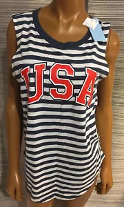 Modern Lux Women’s Sleeveless Navy Blue White Striped Tank Top Regular Medium - Picture 1 of 4
