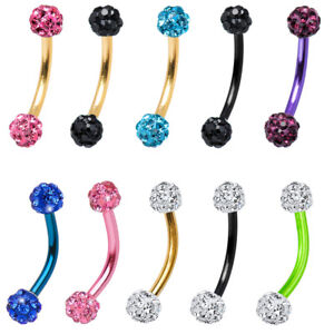Anodize Titanium Curved Barbell Ferido Jeweled Eyebrow,Cartilage,Rook,Tragus 16G