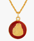 Indian Traditional Gold Plated Brass Red Color Reversible Om Sai Pendant