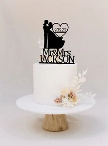 Silhouette Wedding Cake Topper Personalized Mr and Mrs Wedding Cake Topper - Picture 1 of 10