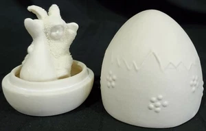 Spring EASTER VILLAGE SNOWBUNNY Baby in BUNNY RABBIT outfit on DUCK inside EGG - Picture 1 of 10