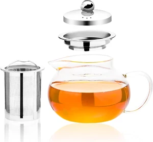 Hofu Small Clear High Borosilicate Glass Tea Pot with Removable 304 Stainless St - Picture 1 of 12