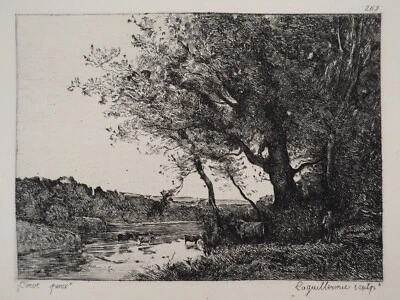 JB Camille COROT: Kühe Am Fluss, SIGNIERTE GRAVUR, Durand Ruel, 1873 - Bild 1 von 4