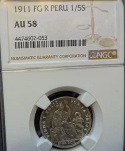 Peru 1911 FG 1/5 Sol AU 58 NGC - Picture 1 of 4
