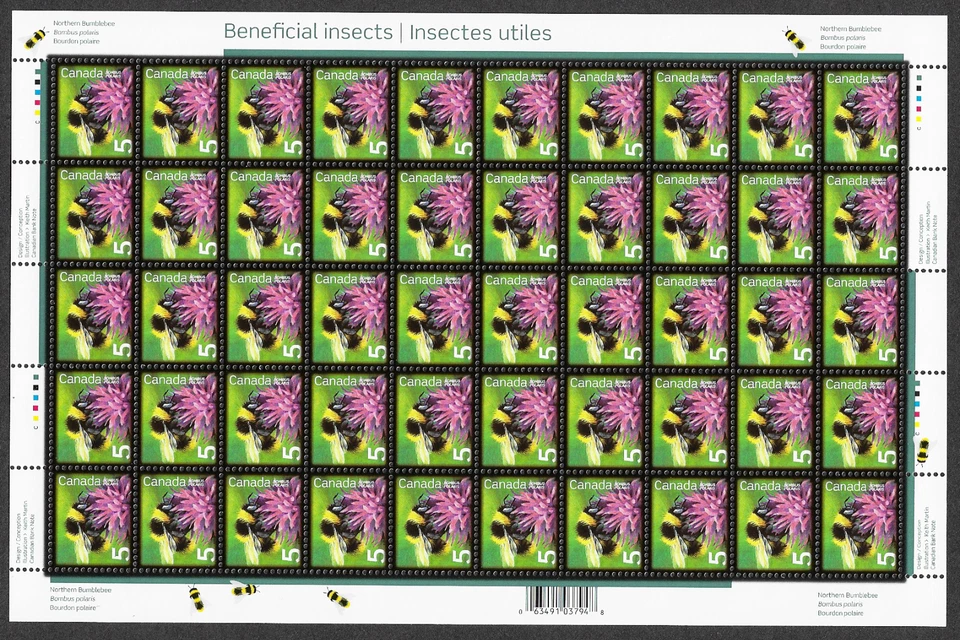 Selos do Canadá -Painel completo de 50 -Insetos benéficos, Northern Bumblebee #2236 MNH - Imagem 1 de 1