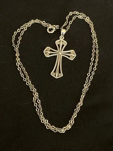 "Collar colgante de cruz de filigrana de plata de ley 925 cadena de 17 1/2""" - Imagen 1 de 10
