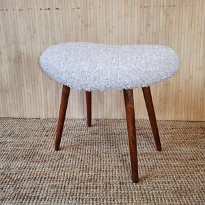 Fab Vintage Retro 60s Curvy Dressing Table Seat Atomic Legs Blush Chonky Boucle - Picture 1 of 10