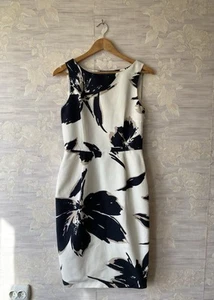 Max Mara Black & Beige Abstract Floral Print Sleeveless Sheath Dress 10 - Picture 1 of 13