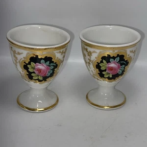 Juego de 2 BB11 Egg Cup A Schmidt & Son NY Hold With Roses pintados a mano - Imagen 1 de 9