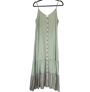 Maxi Vestido Para Mujer Ava James L Verde Con Botones En Niveles Pradera CottageCore - Imagen 1 de 10