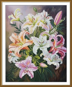 Hágalo usted mismo Kit de punto de cruz de lona tintada "Ternura" Lirios Artesanía Arte Regalo único - Imagen 1 de 1