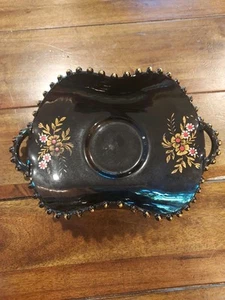 PLATO IMPERIAL CANDLEWICK VIDRIO NEGRO DECORADO 2 ASAS - Imagen 1 de 5