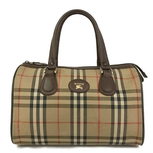 Burberrys Horse Logo Check Canvas Boston Hand Bag Beige/2BG4904 - Foto 1 di 12