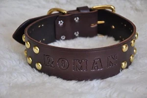 Wide Leather Large Dog Custom Collar Personalized 2" Wide w/ Spots & NAME - Picture 1 of 6
