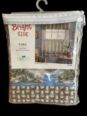 VTG Springmaid Bright Side Palm Tree Window Curtain Tiers One Pair 60”x30” NEW - Image 1 of 4