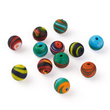 12pcs 6 Colors Round Handmade Frosted Lampwork Stripe Beads Loose Spacer 11~12mm