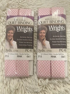 2 Wrights Quilt Binding 7/8"Wide Double Fold Bias Pink 061 Checked 3 yds Each. - Picture 1 of 8