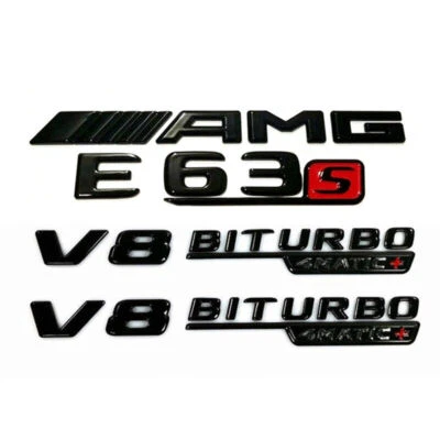 Gloss Black/Red E63s AMG V8 BITURBO 4MATIC+ Badge Emblem for Mercedes Benz W213 - Image 1 of 4