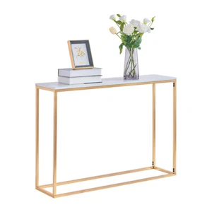 Sofa Console Table Marble Print Top Metal Frame Accent Narrow Foyer Hall Table - Picture 1 of 7