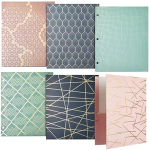 6 Pack School Folders with Pockets, 3 Hole Punched with 6 Geometric Designs f... - Picture 1 of 9