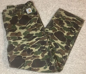 Vintage Carhartt Duck Camo Canvas Hunting Pants USA Size 40 x 29.5 (Tag 40x30) - Picture 1 of 21