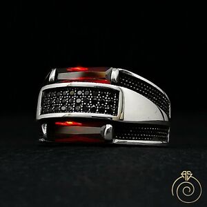 Mens Promise Ring Silver Ruby Red Stone Eternity Jewelry Casual Band For Him 925