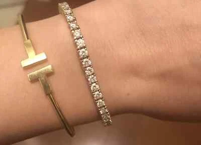 14k Yellow Gold 3 Ct Round Cut Natural Diamond Women's Tennis Bracelet 7" - Image 1 of 4