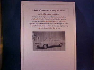 1968 Chevrolet Chevy II fact cost/dealer window sticker price for car+options 68 - Picture 1 of 1