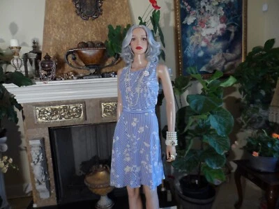 Altuzarra Light Blue-White Striped Fit & Flare Dress Size S - Image 1 of 4