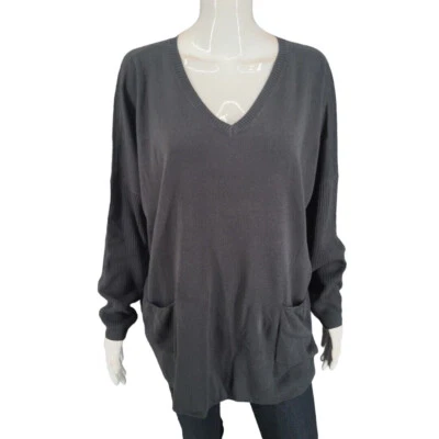 Denim Co Modern V-Neck Sweater Petite X-Large Sz Charcoal Gray Top w Pockets - Image 1 of 4