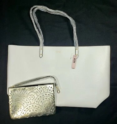 Bolso Cartera Grande Victoria's Secret Bombshell Blanco con Muñequera Dorada Bolso sin asas NUEVO Foto 1 de 4