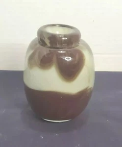 Hand Blown Art Glass Jug Vase  Thick, Heavy Glass BROWN WITH GOLD ACCENT - Picture 1 of 12