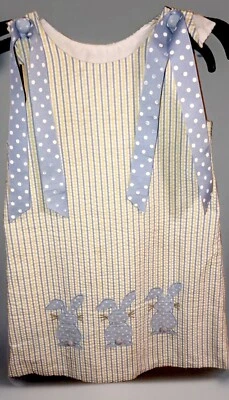 Vestido Kellys Niños Niñas Talla 7/8 Azul Amarillo Blanco Guinga Seersucker Bunny Foto 1 de 4