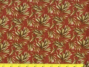 Bunches of Narrow Leaves on Brownish Red Quilting Sewing Fabric by Yard #1063 - Picture 1 of 1