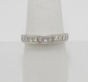 1CT Natural Princess Diamond Anniversary Wedding Band Bridal Ring 18K White Gold - Picture 1 of 14
